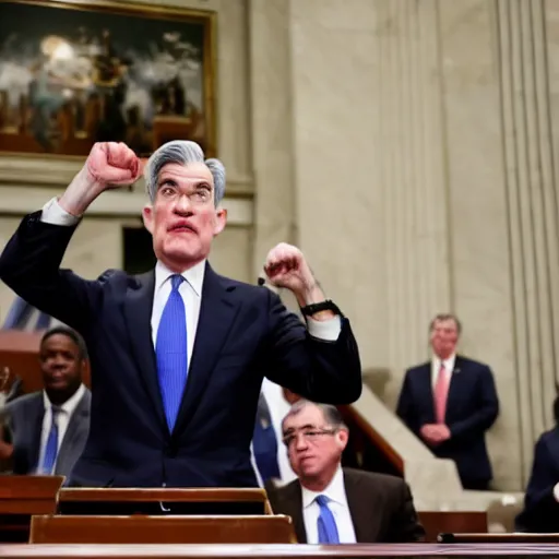 Image similar to jerome powell fighting himself in front of congress