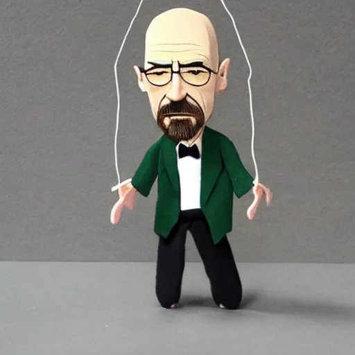 Prompt: a stopmotion animation puppet of walter white