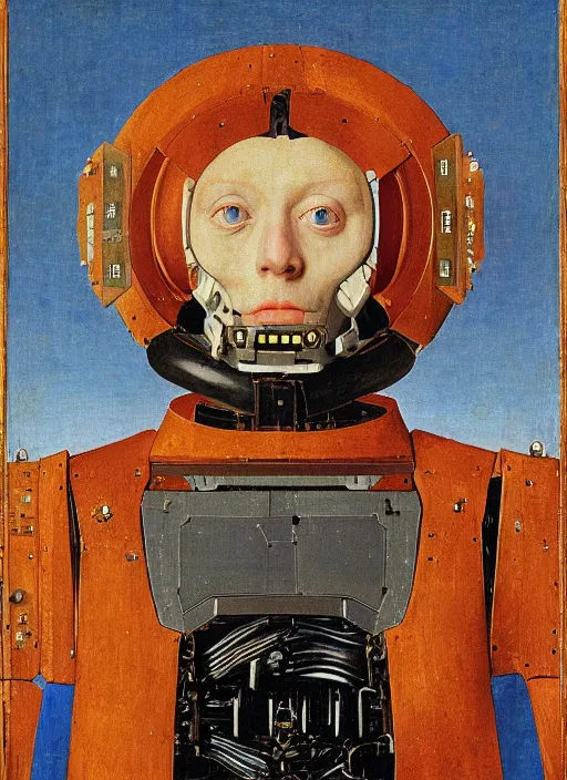 Prompt: a portrait of ED-209 by Jan van Eyck