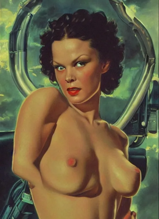 Prompt: 1940's oil painting of Ripley from Alien (1979) by Gil Elvgren, detailed