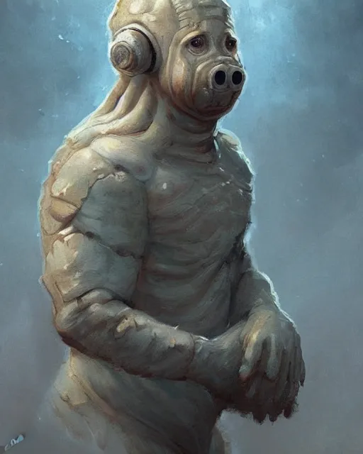 Image similar to a portrait of a human tardigrade!!! in the style of a [ roman empire ] senator!, art by greg rutkowski and artgerma, stunning! concept art, character design