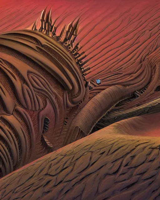 Prompt: dune by roger dean, biomechanical, 4 k, hyper detailed