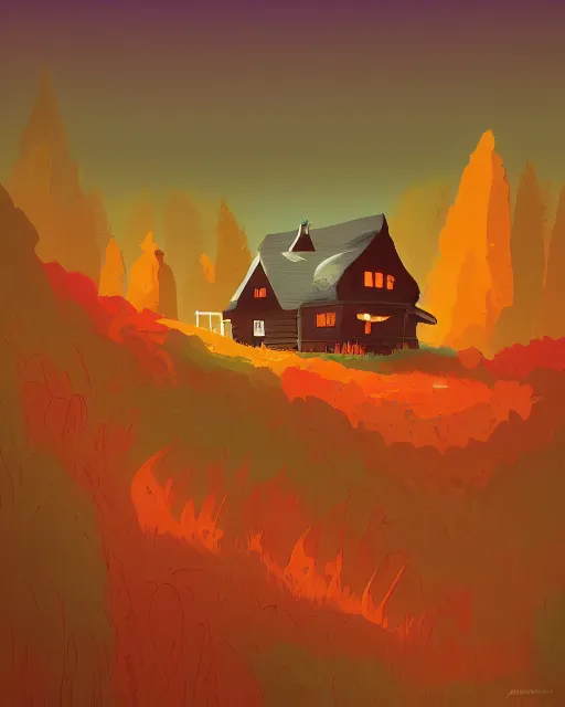 Image similar to autumn hill cabin man illustration by anton fadeev