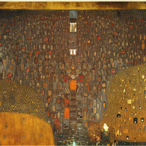 Prompt: dantes inferno, by blake, gustav klimt, bosch