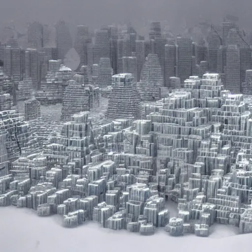 Prompt: A sprawling metropolis made entirely of ice buildings