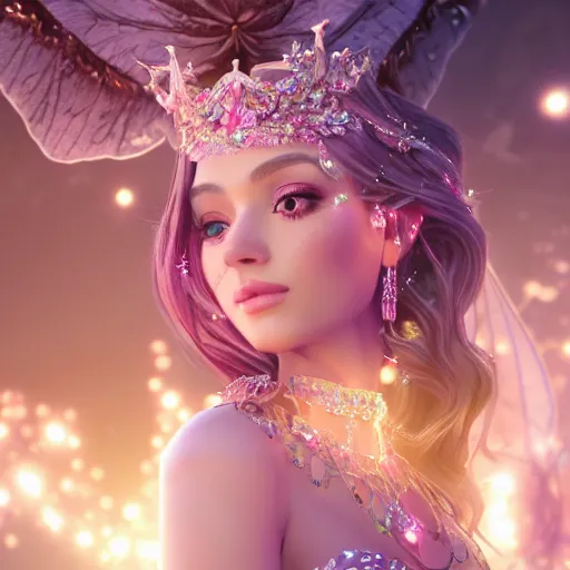 Image similar to portrait of fairy princess, glowing, ornate and intricate jewelry, jaw dropping beauty, glowing background lighting, white accent lighting, hyper detailed, fairy tale, 4 k octane render