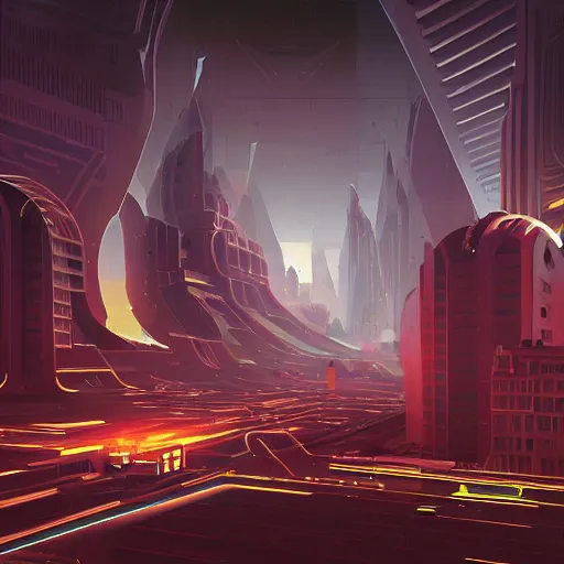 Image similar to futuristic city, illustration by petros afshar and christopher balaskas and marius borgeaud and kiliain eng, global illumination, ambient occlusion, 3 0 mm, well proportioned, highly detailed, rule of thirds, motion blur