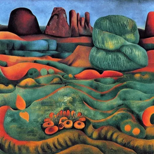 Prompt: Landscape, by Frida Kahlo.