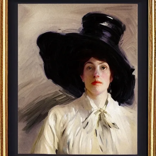 Image similar to woman wearing a big hat, by john singer sargent.