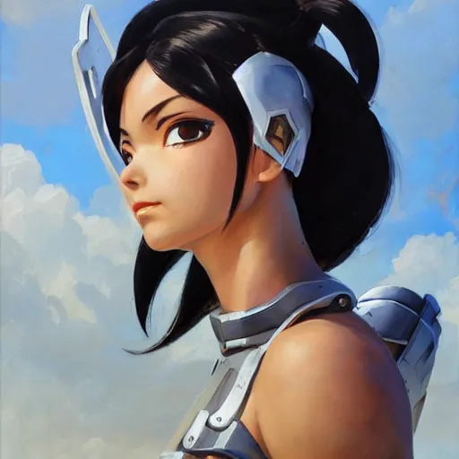 Image similar to greg manchess portrait painting of partially armored battle angel alita as overwatch character, medium shot, asymmetrical, profile picture, organic painting, sunny day, matte painting, bold shapes, hard edges, street art, trending on artstation, by huang guangjian, gil elvgren, ruan jia, greg rutkowski, gaston bussiere