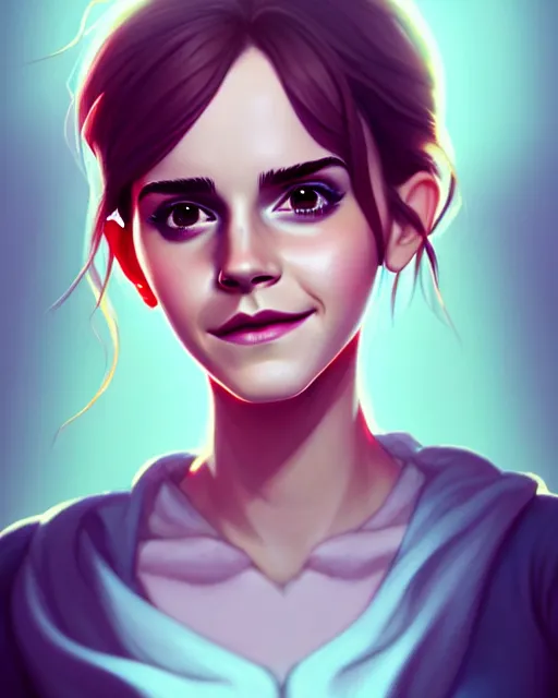 Image similar to a portrait of a beautiful full body Emma Watson smiling, art by lois van baarle and loish and ross tran and rossdraws and sam yang and samdoesarts and artgerm, digital art, highly detailed, intricate, sharp focus, Trending on Artstation HQ, deviantart, unreal engine 5, 4K UHD image