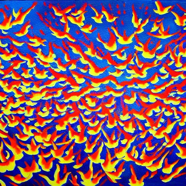 Image similar to a beautiful painting there were many doves of peace in the nuclear explosion, by kusama miyama realistic oil painting