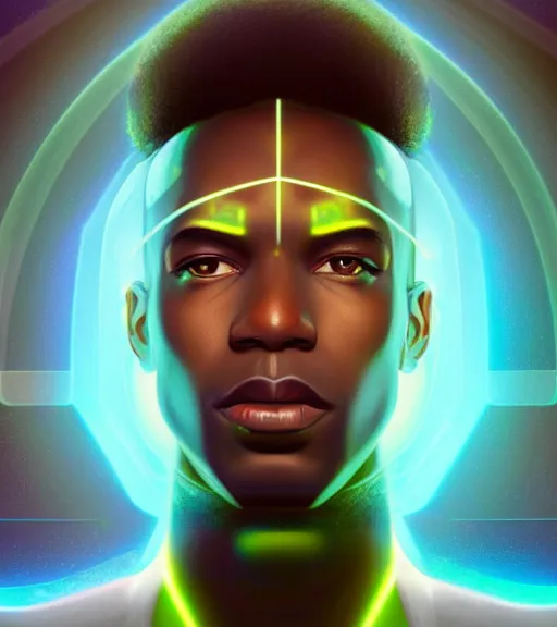 Prompt: symmetry!! african prince of technology, solid cube of light, hard edges, product render retro - futuristic poster scifi, lasers and neon circuits, brown skin man african prince, intricate, elegant, highly detailed, digital painting, artstation, concept art, smooth, sharp focus, illustration, dreamlike, art by artgerm