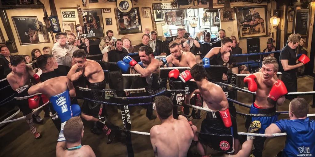 Prompt: a boxing match in a pub