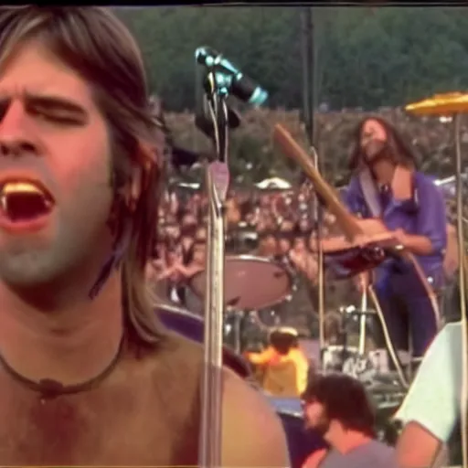 Prompt: nirvana playing at the woodstock festival 1 9 9 4 highly detailed, deep focus, sharp focus, ultra realistic, 8 k