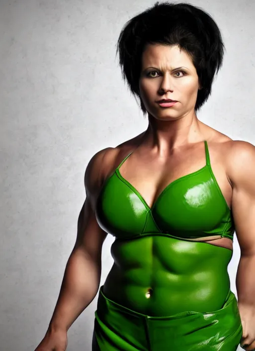 Image similar to A full portrait photo of real-life women hulk, f/22, 35mm, 2700K, lighting, perfect faces, award winning photography.