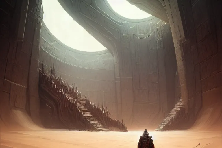 Image similar to dark throne room, detailed illustration, hd, 4 k, digital art, overdetailed art, dune concept art, by greg rutkowski, by moebius, complementary colors, trending on artstation, deviantart