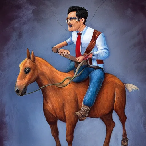 Prompt: markiplier with an AK-47 on a horse, detailed