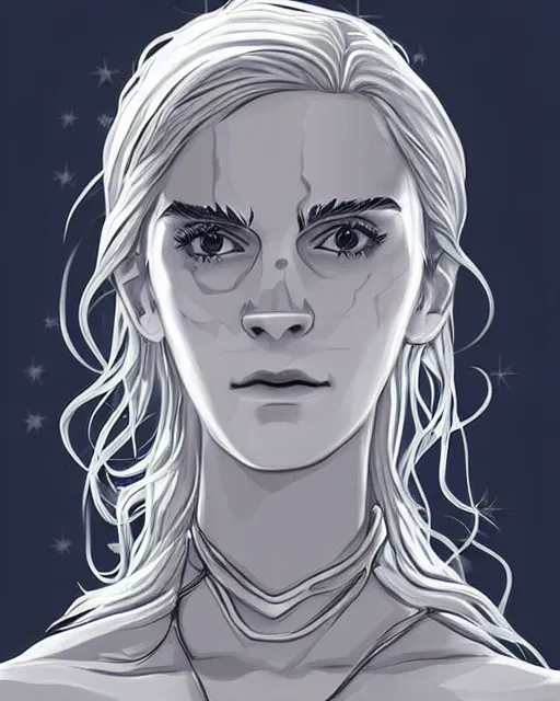 Prompt: portrait of a white marble statue adorned with silver and diamonds of emma watson as a white walker from game of thrones, digital art by studio ghibli, beautiful, cute, anime artstyle, amazing lighting