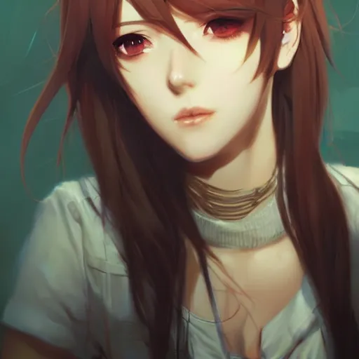 Prompt: portrait art of kurisu makise, art by ross tran ilya kuvshinov krenz cushart, detailed, intricate