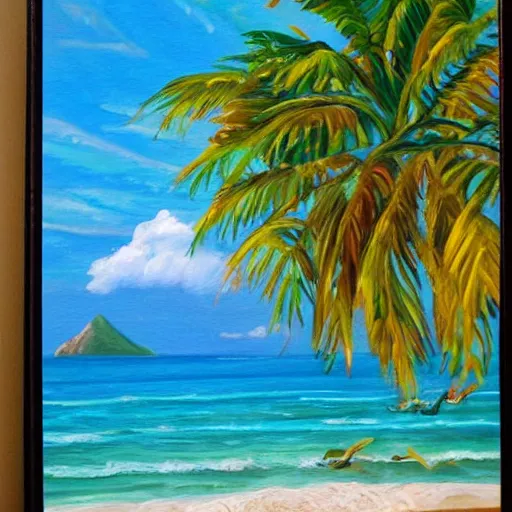 Prompt: saint lucia ocean view ( beautiful ) ( painting )