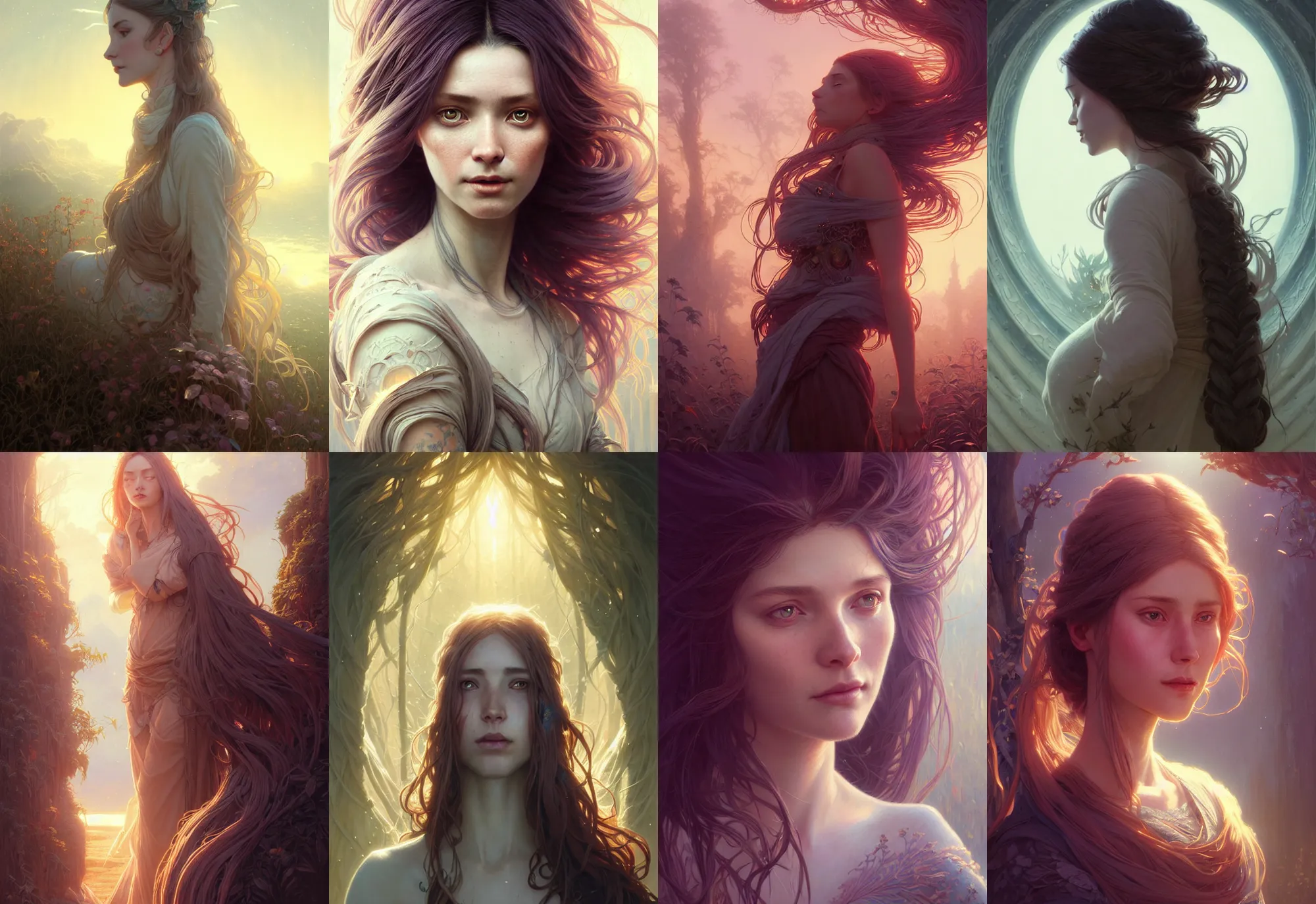 Image similar to highly detailed portrait of a woman with long hairs, stephen bliss, unreal engine, fantasy art by greg rutkowski, loish, rhads, ferdinand knab, makoto shinkai and lois van baarle, ilya kuvshinov, rossdraws, tom bagshaw, alphonse mucha, global illumination, radiant light, detailed and intricate environment