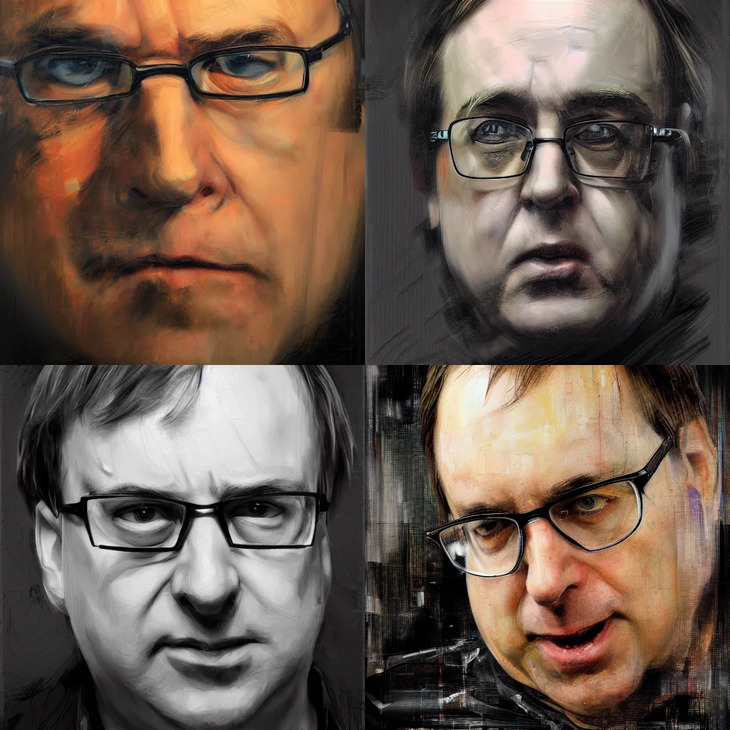 Prompt: A hyperdetailed digital oil portrait painting of Linus Torvalds with a cold and angry expression in the style of Guy Denning and Ruan Jia. Trending on ArtStation and DeviantArt. Digital art.