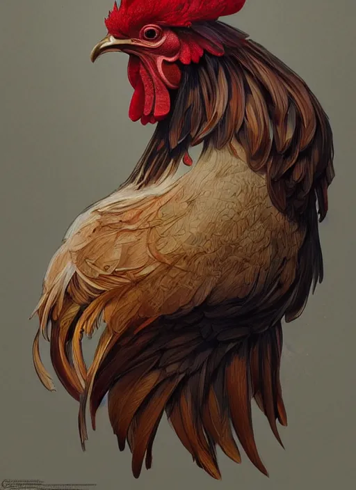 Image similar to full figure ultra realistic illustration, rooster, beautiful, intricate, elegant, highly detailed, digital painting, artstation, concept art, smooth, sharp focus, illustration, art by artgerm and greg rutkowski and alphonse mucha