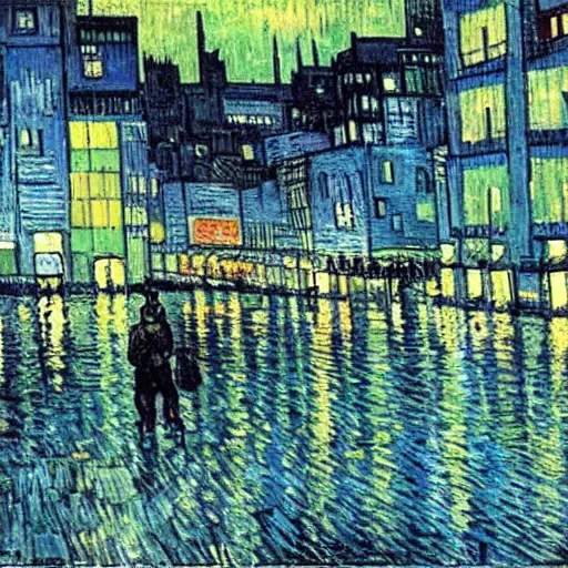 Image similar to cyberpunk city by van gogh