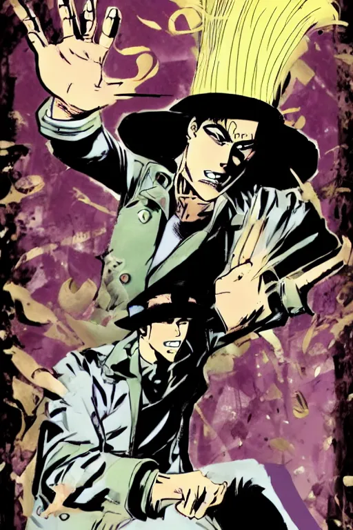 Prompt: corto maltese meets jotaro kujo, morioh, comic book