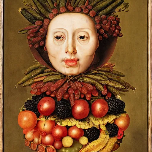 Image similar to portrait of young female made of fruits by Giuseppe Arcimboldo