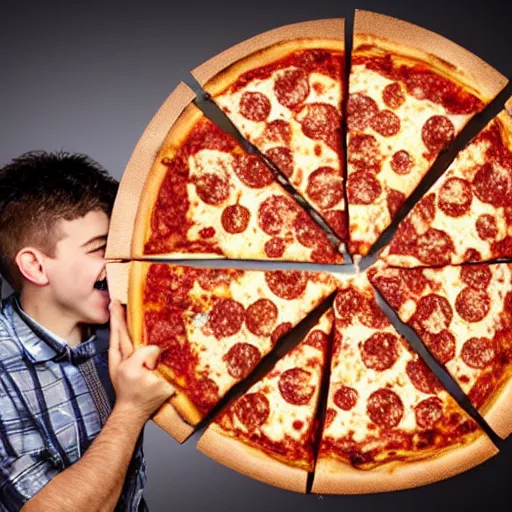 Prompt: happy man eating pizza