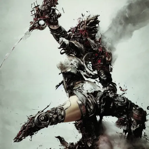 Image similar to Beautiful viking princess of the world destroying a toothy monster on a battlefield of destruction by Tsutomu Nihei, by Emil Melmoth, by stuz0r, Craig Mullins, yoji shinkawa, cross, artstation, peter morbacher, young, very attractive, pretty face, hyper detailed, very detailed, rendering by octane,