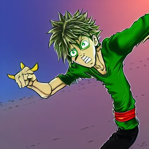 Image similar to Shaggy Rogers dressed like punk/martial artist (as a super sayian) in the style of akira toriyama/Hirohiko Araki trending on artstation deviantart Pinterest detailed realistic High Resolution HD 8k