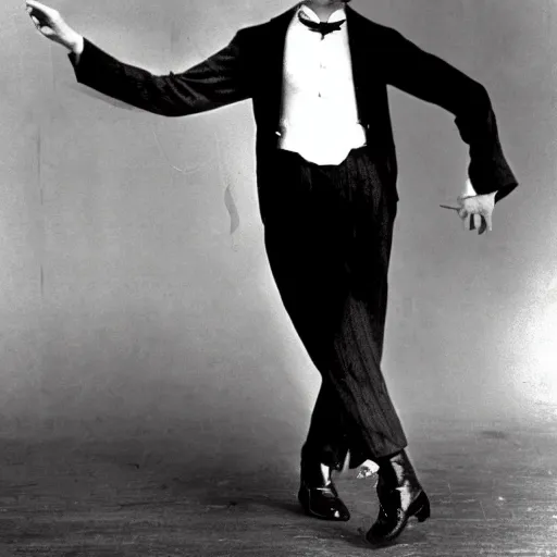 Prompt: Charlie Chaplin dancing, 1920s, black and white