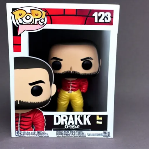 Prompt: funko pop of drake wearing a vampire outfit