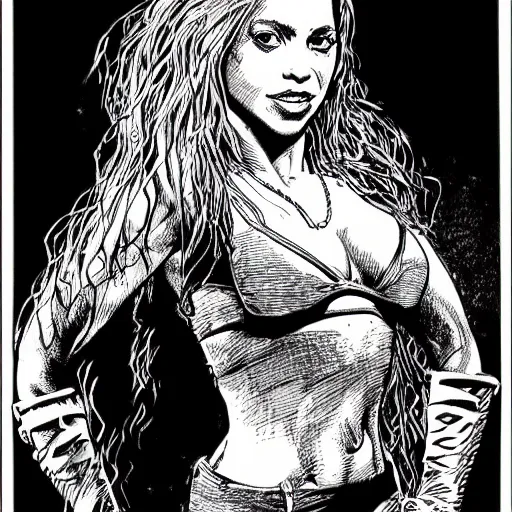 Image similar to portrait of shakira in the style of marc silvestri pen and ink drawing, high detail