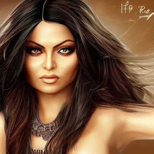 Prompt: portait of haifa wehbe, concept art, long hair centred, hd, very detailed curve, digital painting, unreal engine, amazing background