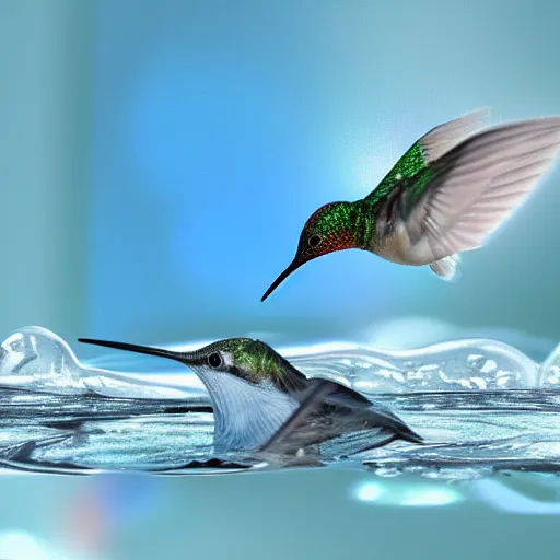 Image similar to icy submerged hummingbird transparendigitalart leaked aquatic noticing