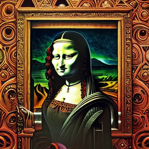 Image similar to monalisa by jacek yerka, alex gray, zdzisław beksiński, dariusz zawadzki, jeffrey smith and h.r. giger, oil on canvas, 8k highly professionally detailed, trending on artstation