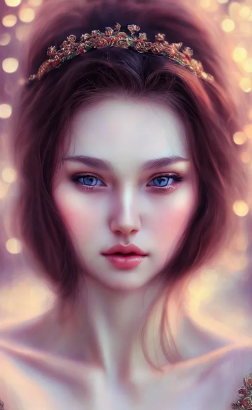 Image similar to a gorgeous russian female photo, bokeh, beautiful face, professionally retouched, soft lighting, realistic, smooth face, full body shot, torso, dress, perfect eyes, sharp focus on eyes, 8 k, high definition, insanely detailed, intricate, elegant, art by artgerm and kyoung hwan kim