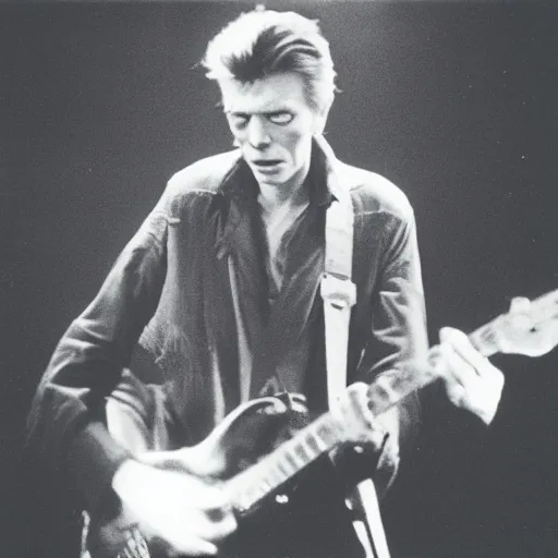 Prompt: david bowie plays the crocodile in concert, studio light, woodstock photo, kodackchrome, dream pinhole