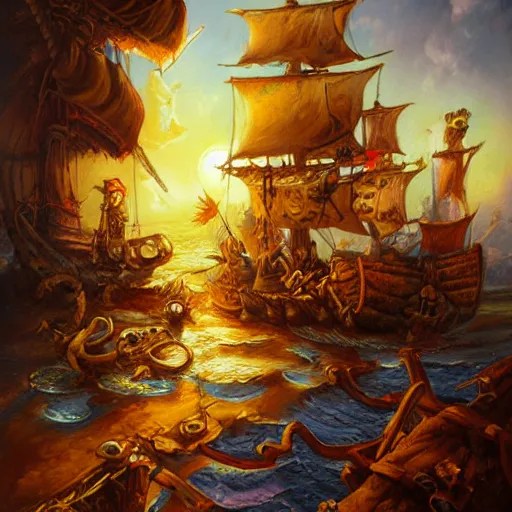 Image similar to pirates, oil painting by justin gerard, deviantart