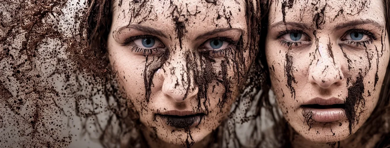 Prompt: woman with muddy face unaware