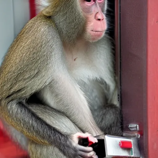 Prompt: Huge macaque locked in fuse box