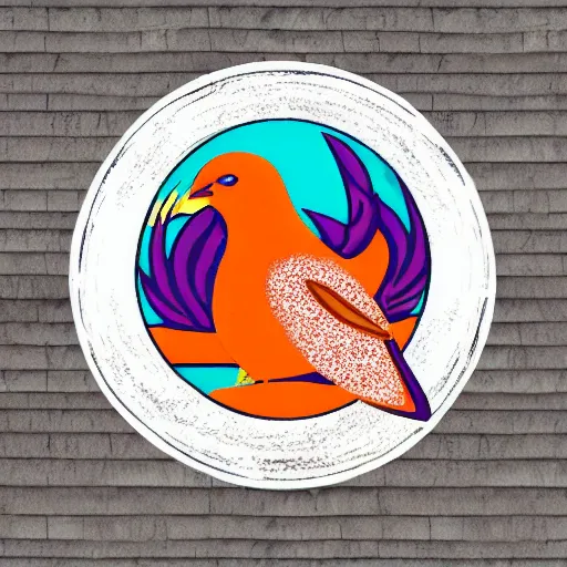 Prompt: phoenix salt bird round composition rebirth orange purple symbolism