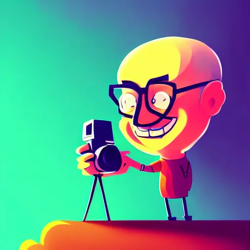 Image similar to curled perspective digital art of a cute smiling grandpa cartoon character with a photo camera by anton fadeev