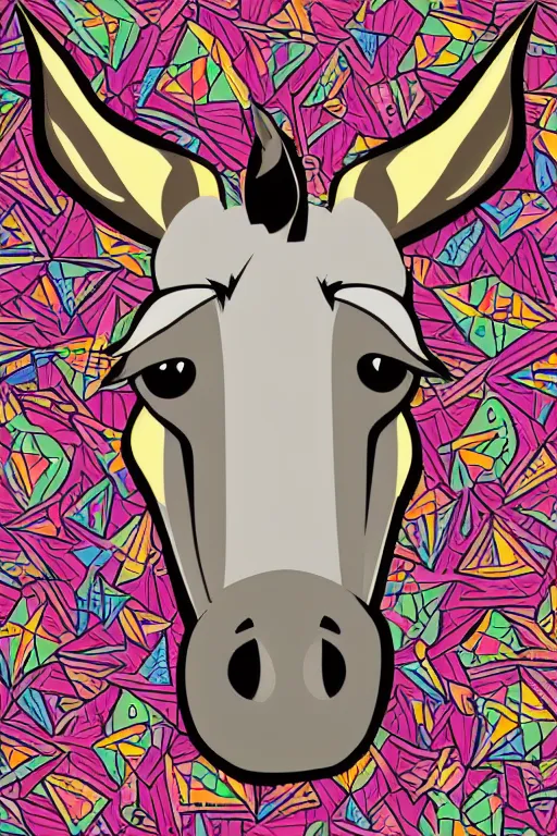 Image similar to Portrait of a chad donkey, anime, sticker, colorful, illustration, highly detailed, simple, smooth and clean vector curves, no jagged lines, vector art, smooth