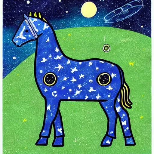 Image similar to art of astronaut on all fours with a cute dappled horse on his back