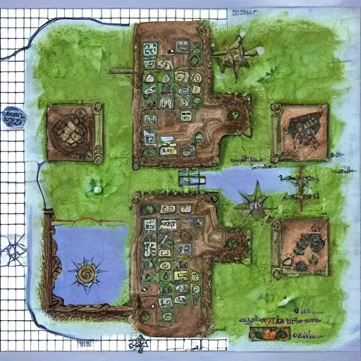 Image similar to a d & d battle map with grid, dndmaps, top - down view